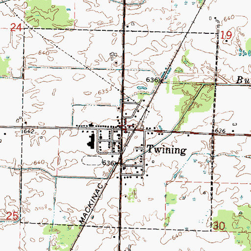 Topographic Map of Twining Post Office, MI