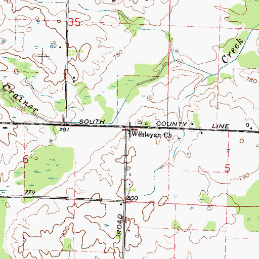 Topographic Map of County Line Wesleyan Church, MI