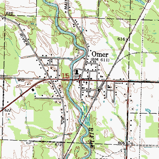 Topographic Map of Omer Post Office, MI