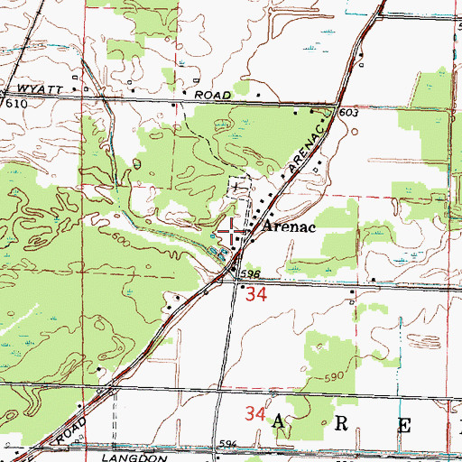 Topographic Map of Riverbend Campground and Canoe Rental, MI
