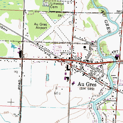 Topographic Map of Au Gres Post Office, MI