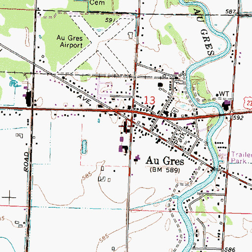 Topographic Map of Au Gres Sims Elementary School, MI