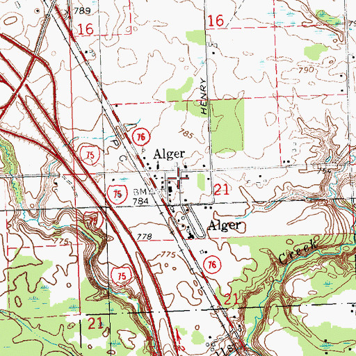 Topographic Map of Alger Bible Baptist Church, MI