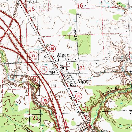 Topographic Map of Alger Post Office, MI