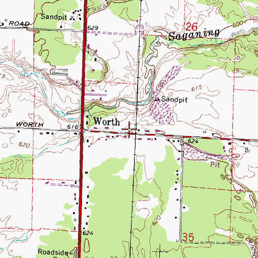 Topographic Map of Worth Station, MI