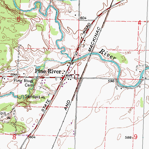 Topographic Map of Pine River Station, MI