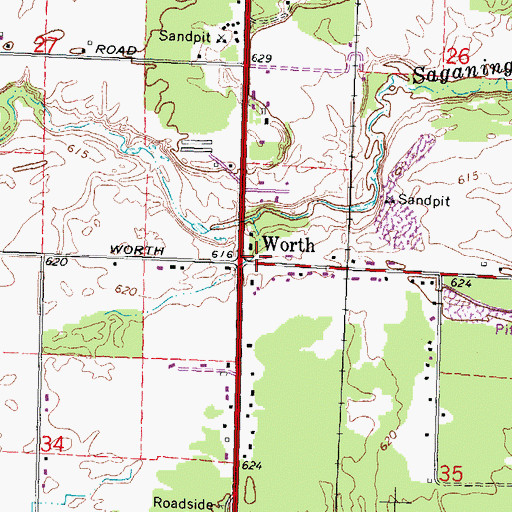 Topographic Map of Worth Post Office (historical), MI