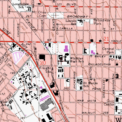 Topographic Map of Whittier High School, CA
