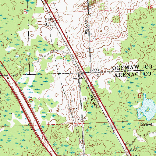 Topographic Map of Rowena Post Office (historical), MI