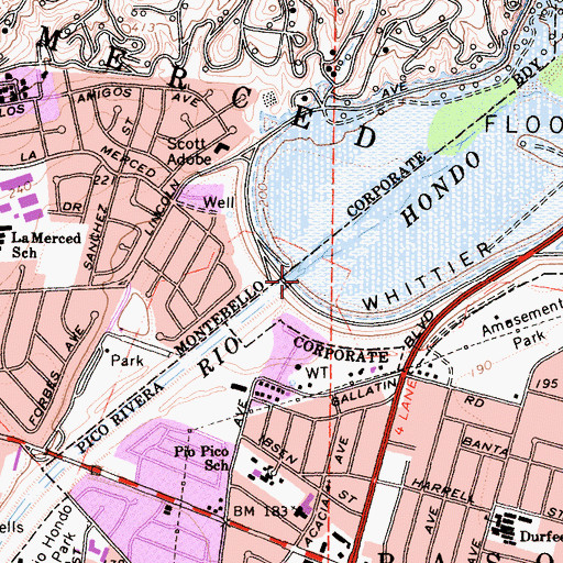 Topographic Map of Whittier Narrows Dam, CA