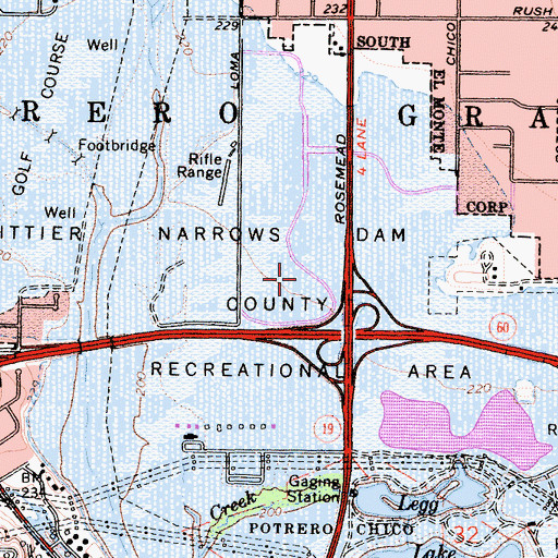 Topographic Map of Whittier Narrows Dam County Recreational Are, CA