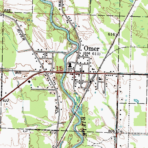 Topographic Map of Omer Masonic Hall Historical Marker, MI