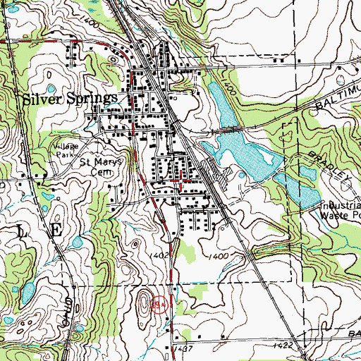 Topographic Map of Silver Springs Pioneer Cemetery, NY