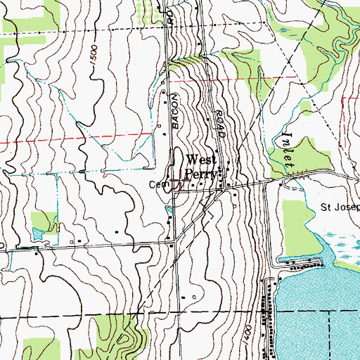 Topographic Map of West Perry Cemetery, NY