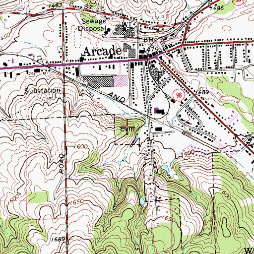 Topographic Map of Arcade Rural Cemetery, NY