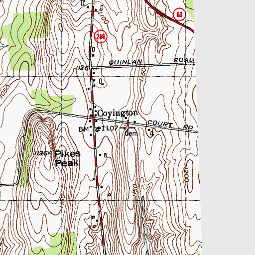 Topographic Map of Covington Pioneer Cemetery, NY