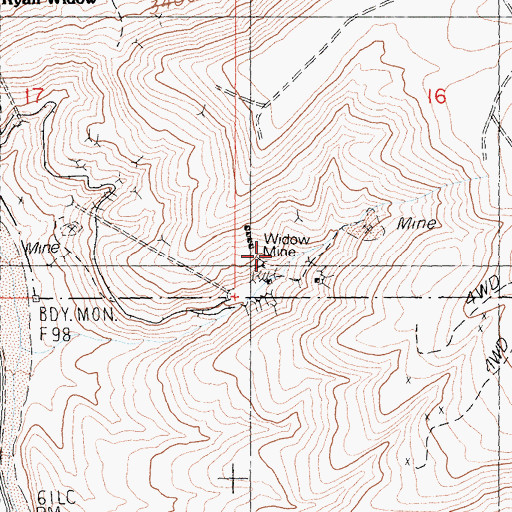 Topographic Map of Widow Mine, CA