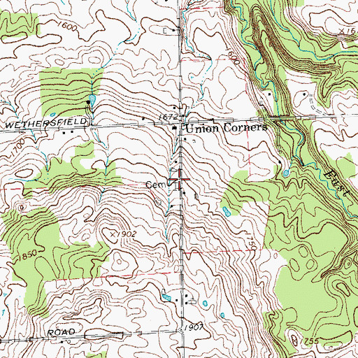Topographic Map of Union Corners Cemetery, NY