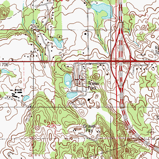 Topographic Map of Liberty Farm Mobile Home Park, IN