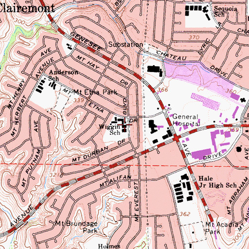 Topographic Map of Wiggin School, CA