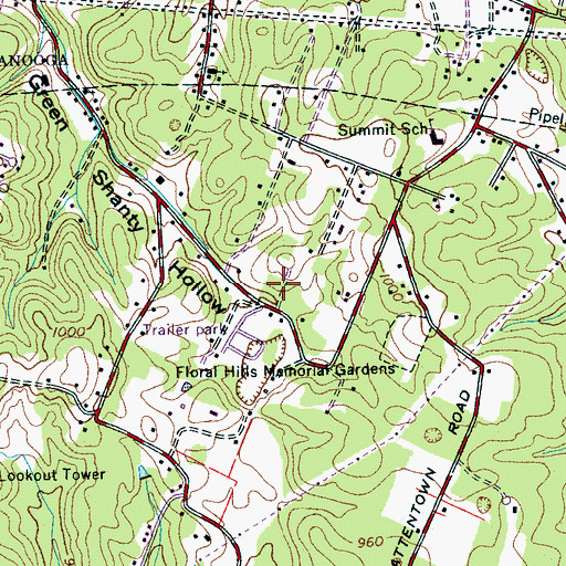 Topographic Map of Ponderosa Pines, TN