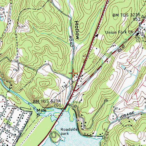 Topographic Map of Green Gables Mobile Home Park, TN