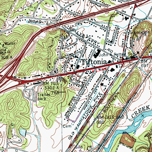 Topographic Map of Jones Mobile Home Park, TN