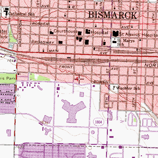 Topographic Map of Bismarck Civic Center, ND