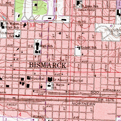 Topographic Map of Bible Baptist Church, ND