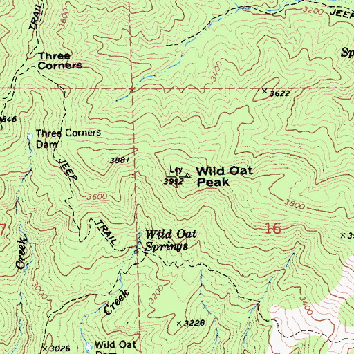 Topographic Map of Wild Oat Peak, CA