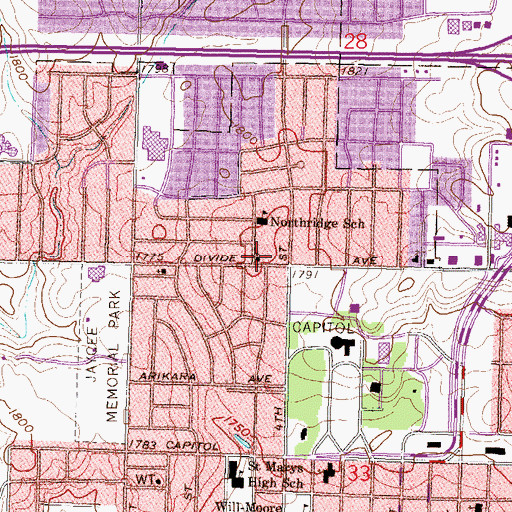 Topographic Map of First Baptist Church, ND