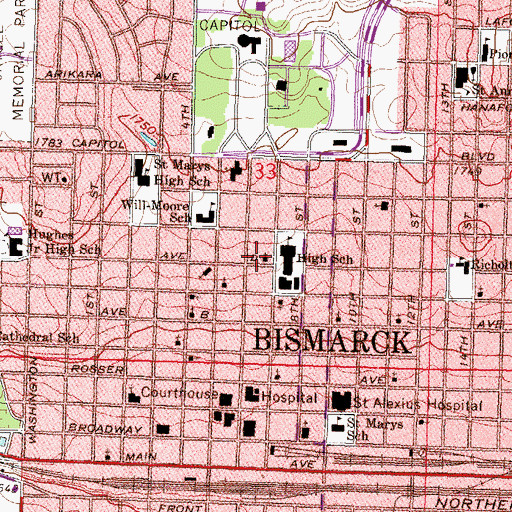 Topographic Map of First Lutheran Church, ND