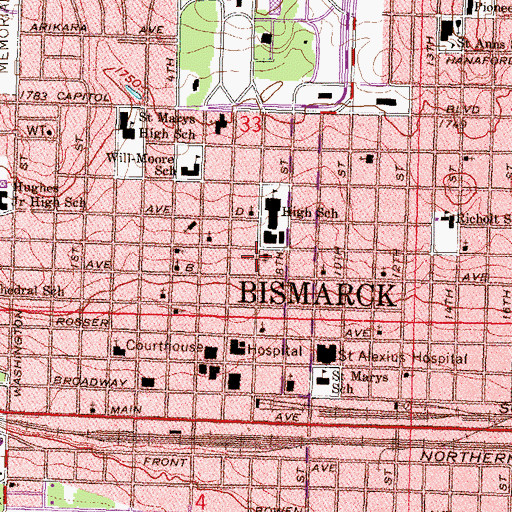 Topographic Map of Open Door Baptist Church, ND