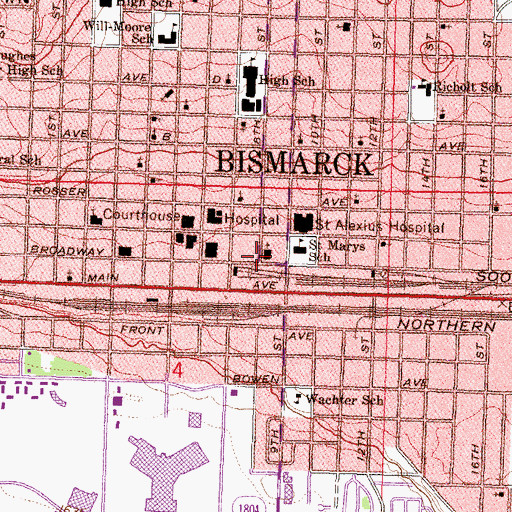 Topographic Map of Saint Mary's Catholic Church, ND