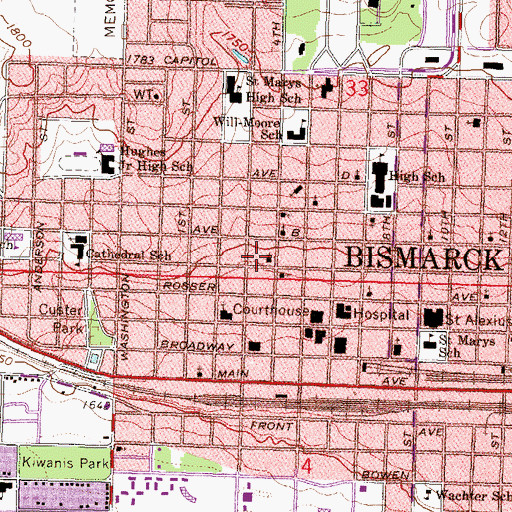 Topographic Map of Trinity Lutheran Church, ND
