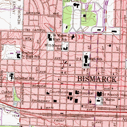 Topographic Map of Zion Lutheran Church, ND