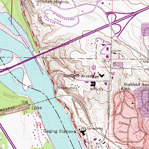 Topographic Map of Bismarck Community Bowl, ND