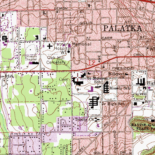 Topographic Map of Putnam County Government Complex, FL