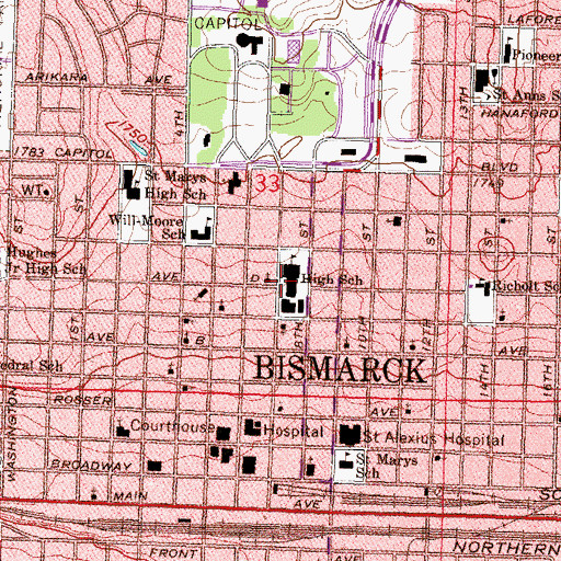 Topographic Map of Bismarck High School, ND