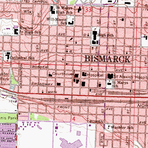 Topographic Map of Burleigh County Courthouse, ND