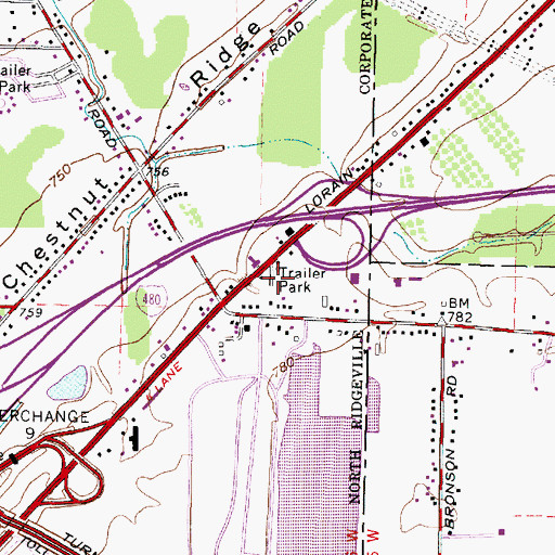 Topographic Map of Gibsons Mobile Home Park, OH