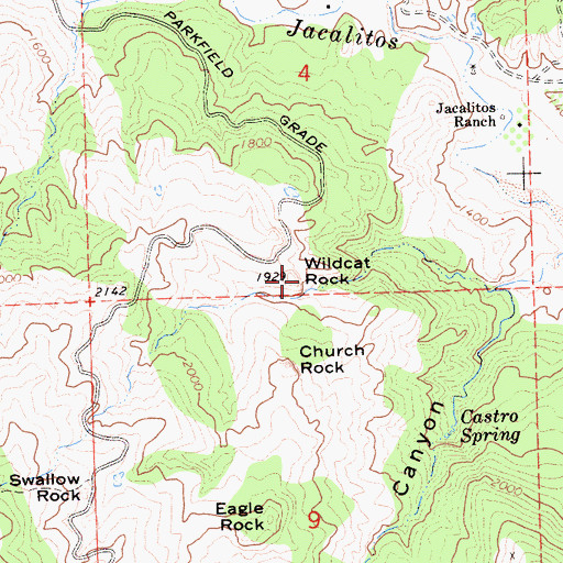 Topographic Map of Wildcat Rock, CA