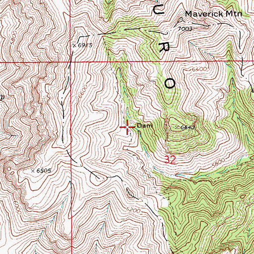 Topographic Map of Maverick North Fork Dam, AZ