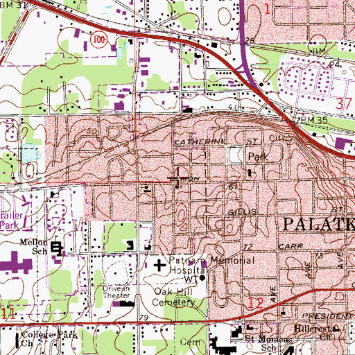 Topographic Map of Palatka First Church of God, FL