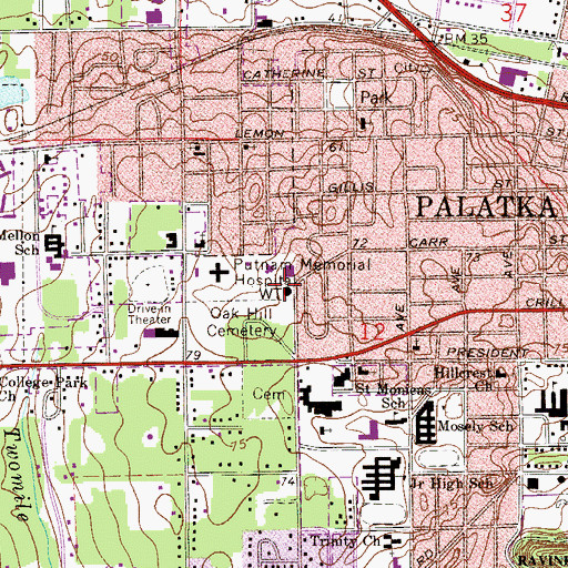 Topographic Map of Palatka Water Tower, FL