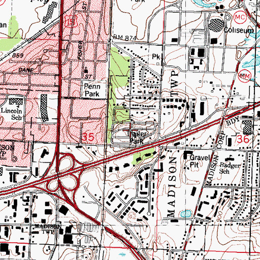 Topographic Map of Madison Mobile Home Park, WI