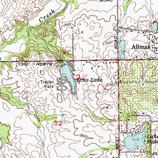 Topographic Map of Echo Lake Mobile Home Community, IN