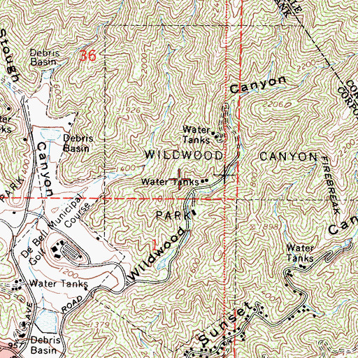 Topographic Map of Wildwood Canyon Park, CA