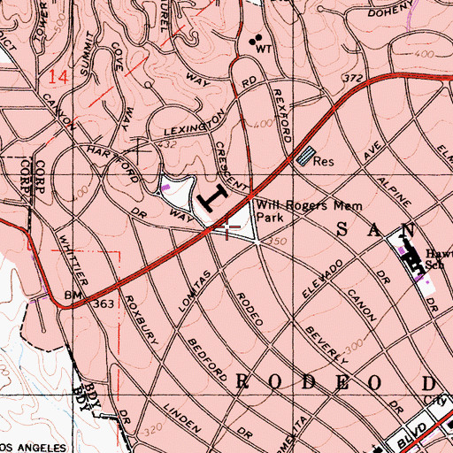 Topographic Map of Will Rogers Memorial Park, CA