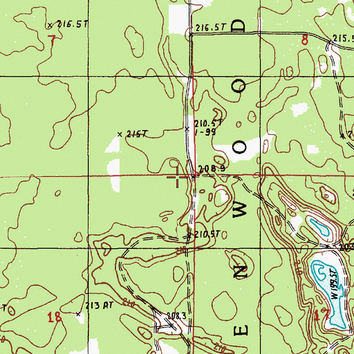 Topographic Map of Woodward Cemetery, MI